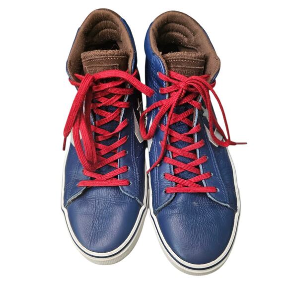 Converse Con Pro Leather Vulcanized Mid Shoes Blue Red Brown Size Mens 8 W 9.5 - Picture 4 of 14